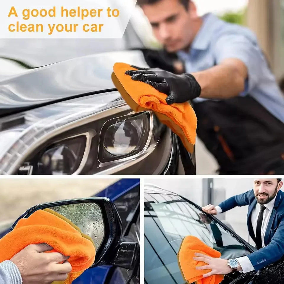 5 قطع من تفاصيل منشفة السيارات المصنوعة من الألياف الدقيقة بدون حدود، منشفة تلميع للتنظيف الجاف، قماش من الألياف الدقيقة الماصة القطيفة 500 GSM #3