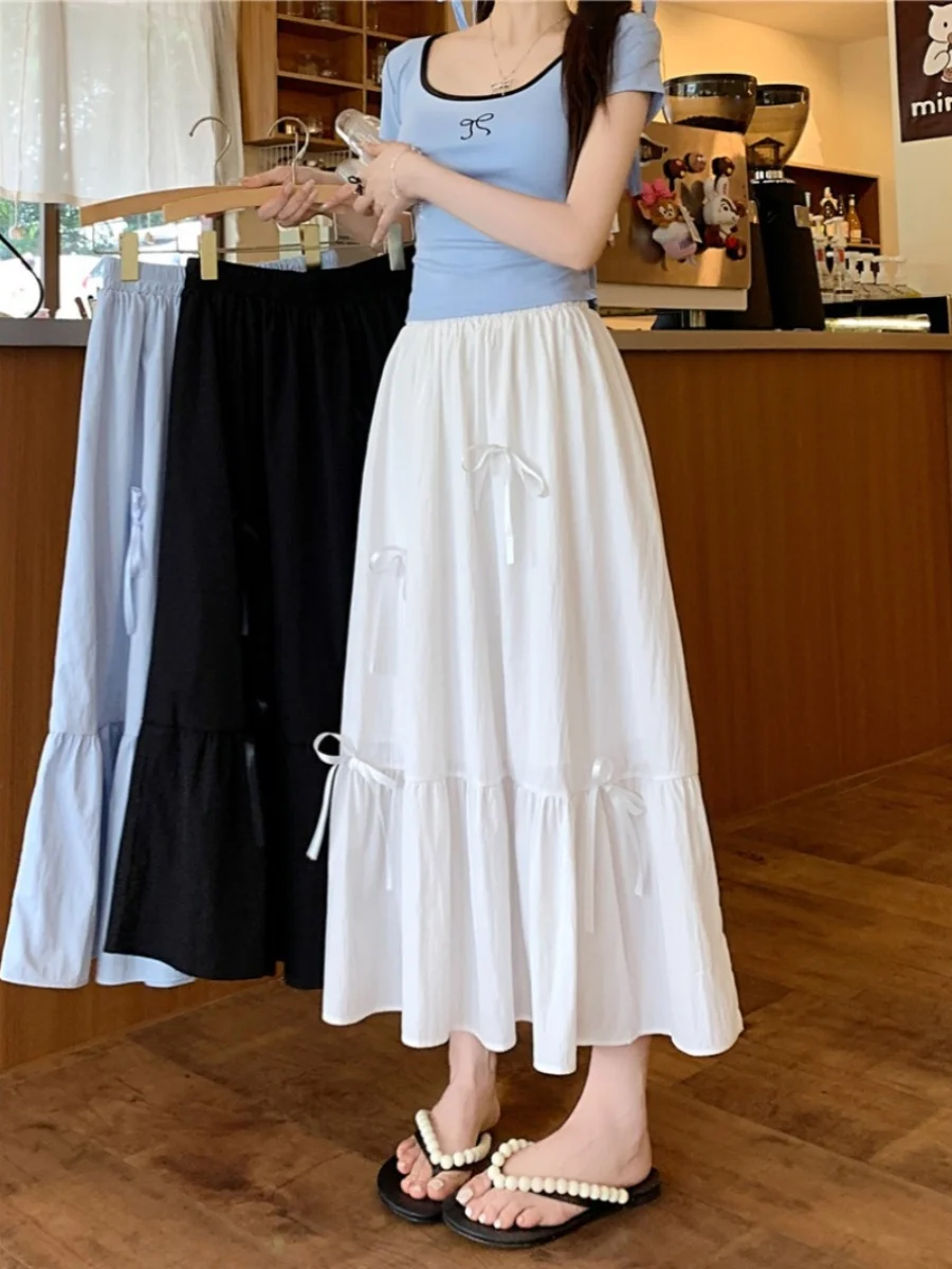 

High Waist A-Line Skirt White Knot Half Body Women's Summer Slimming Skirt for Pear Shaped plus Size Sensation
