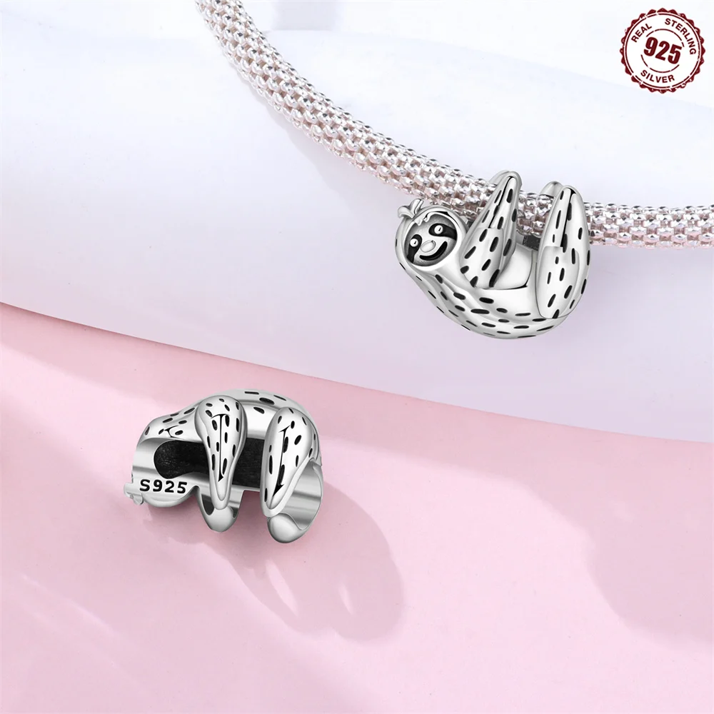 Charms 925 Silver Cute Animal Panda Calf Lamb Sloth Mouse Beads Pendant Fit DIY Women Jewelry Original Bracelet Gifts Making view 2