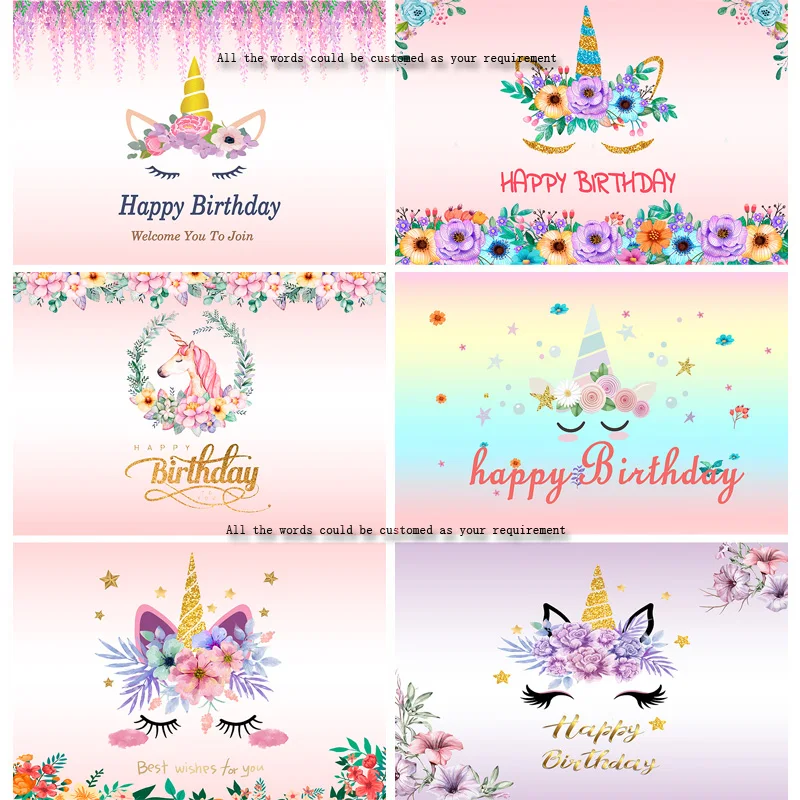 

ZHISUXI Unicorn Birthday Banner Glitter Rainbow Photography Backdrops for Baby Party Photographic Backgrounds 210531-90