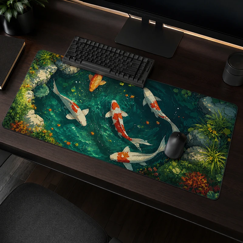 Koi Water Lily Mouse Pad Gaming printon demand New HD Custom Mousepad XXL Playmat Natural Rubber Office PC Desktop Mouse Pad