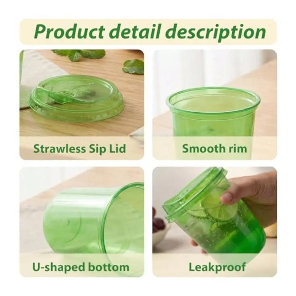 D12oz Disposable Stemless Glasses With Strawless Sip Lids, PET Disposable Drinking Cups, Clear Plastic Wine Glasses For Parties Birthday, Wedding, Meeting, Christmas Party Supplies. 50, Green