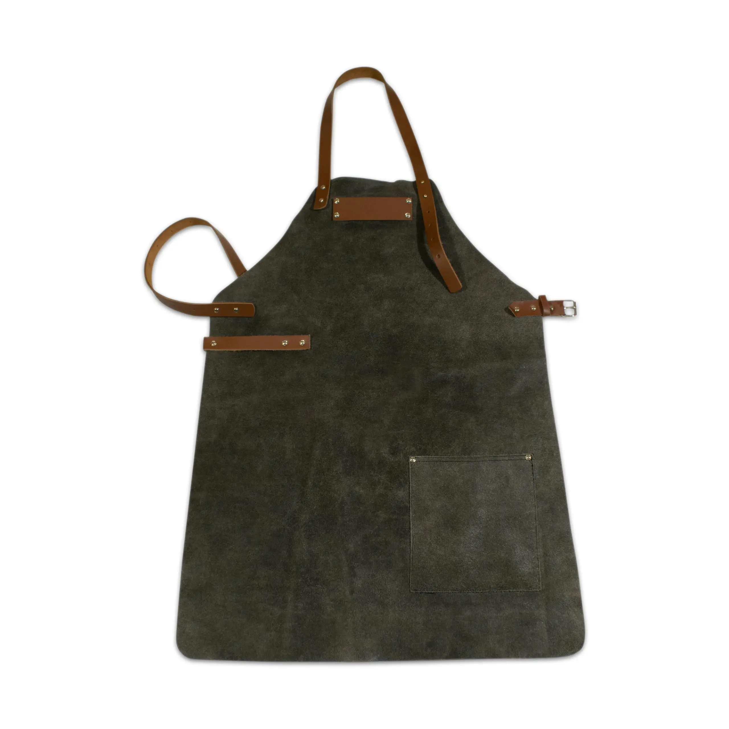 Cowhide Suede Leather Apron for Men Women, Grey Bib with Tool Pocket