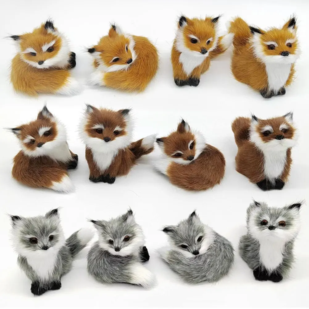 Plush Simulation Furry Fox Model Squatting Sitting Fox Table Decoration Animal Static Stuffed Figure Kid Party Festival Gift