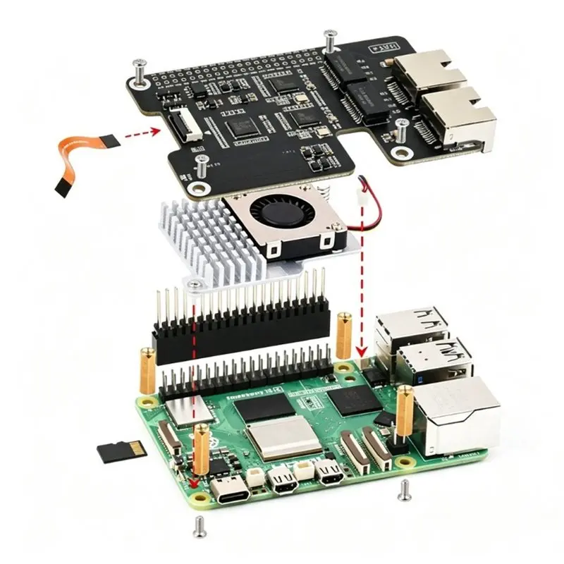 M52K-Pcie To 2-CH 2.5G ETH Adapter For Raspberry Pi 5 Dual RTL8125