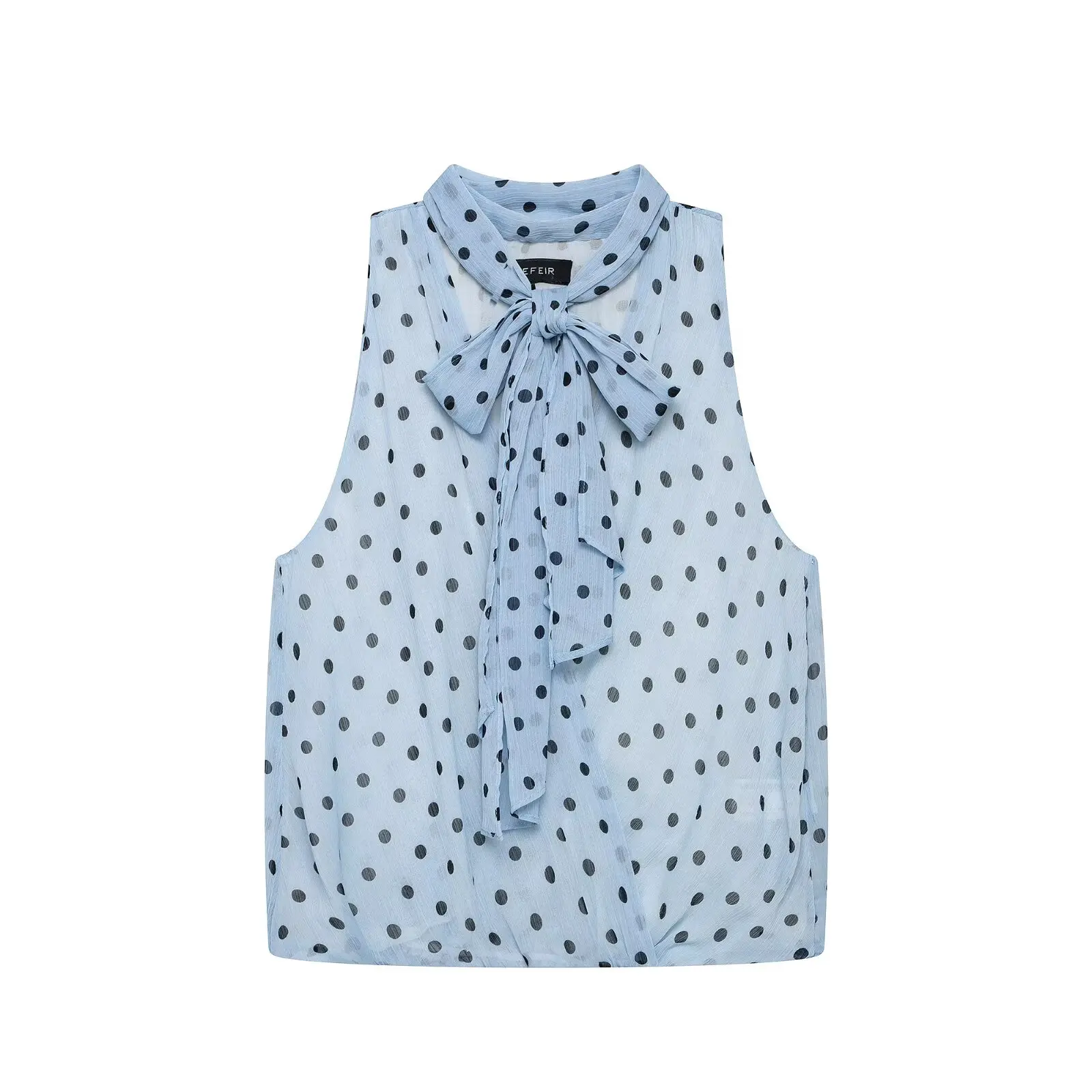 HH Elegante Minimalistische Gepunktete Neckholder-Bluse mit Bindeband, V-Ausschnitt, Ärmellos, Sommer-Oberteil für Business, Freizeit, Büro und Urlaub – Detail 2