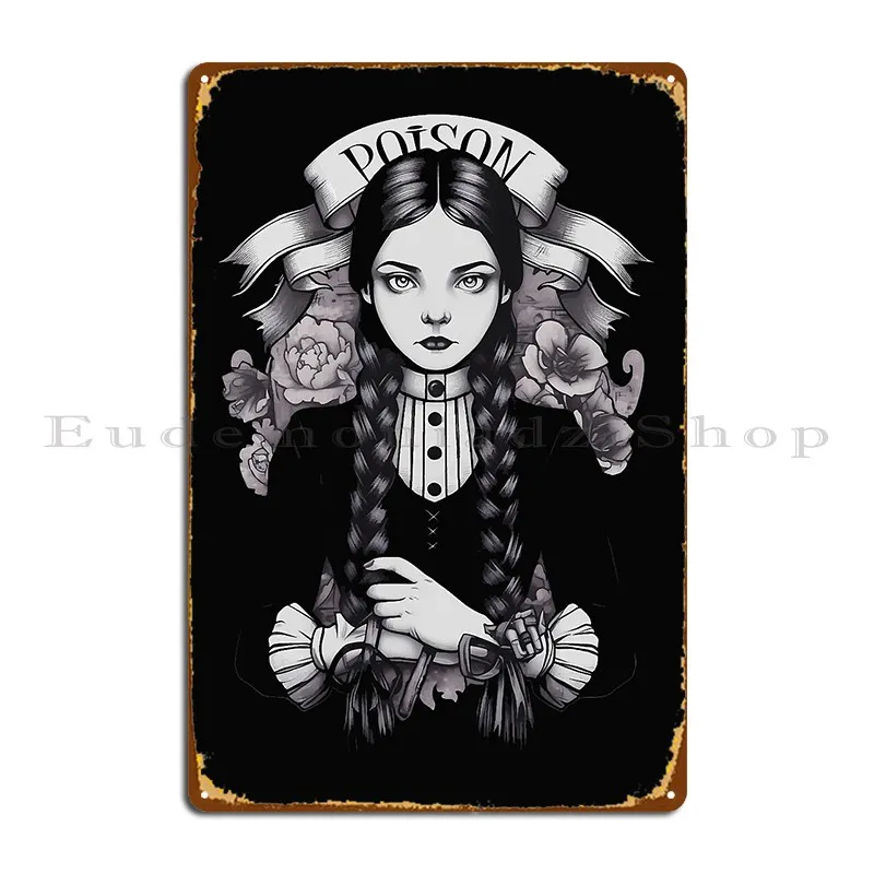 wednesday addams goth Metal Sign Decoration Pub Wall Decor personalized Wall Mural Tin Sign Poster