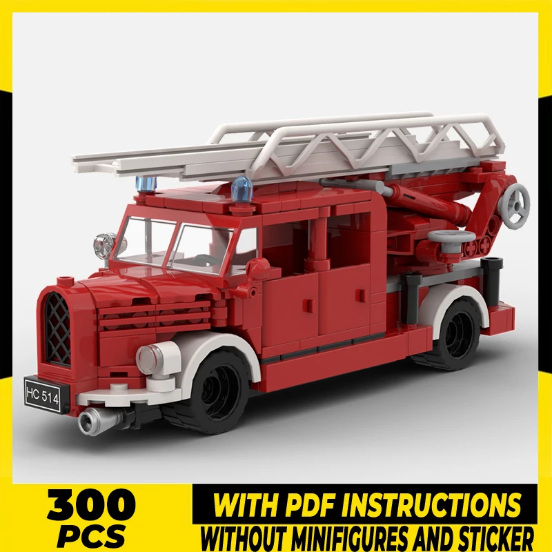 Retro Cars Model Moc Building Bricks Vintage Fire Engine Technology Modular Blocks Gifts Christmas Toys DIY Sets Assembly