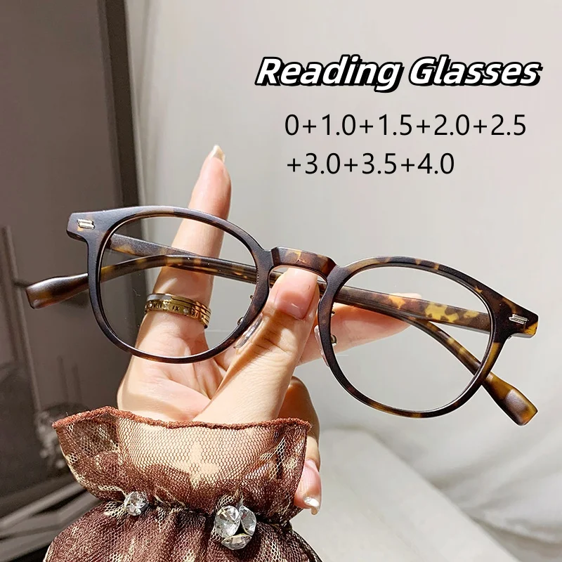 

Vintage Round Frame Blue Light Blocking Reading Eyewear Ultra Light Presbyopia Eyeglasses High Definition Far Sight Goggle +4.0