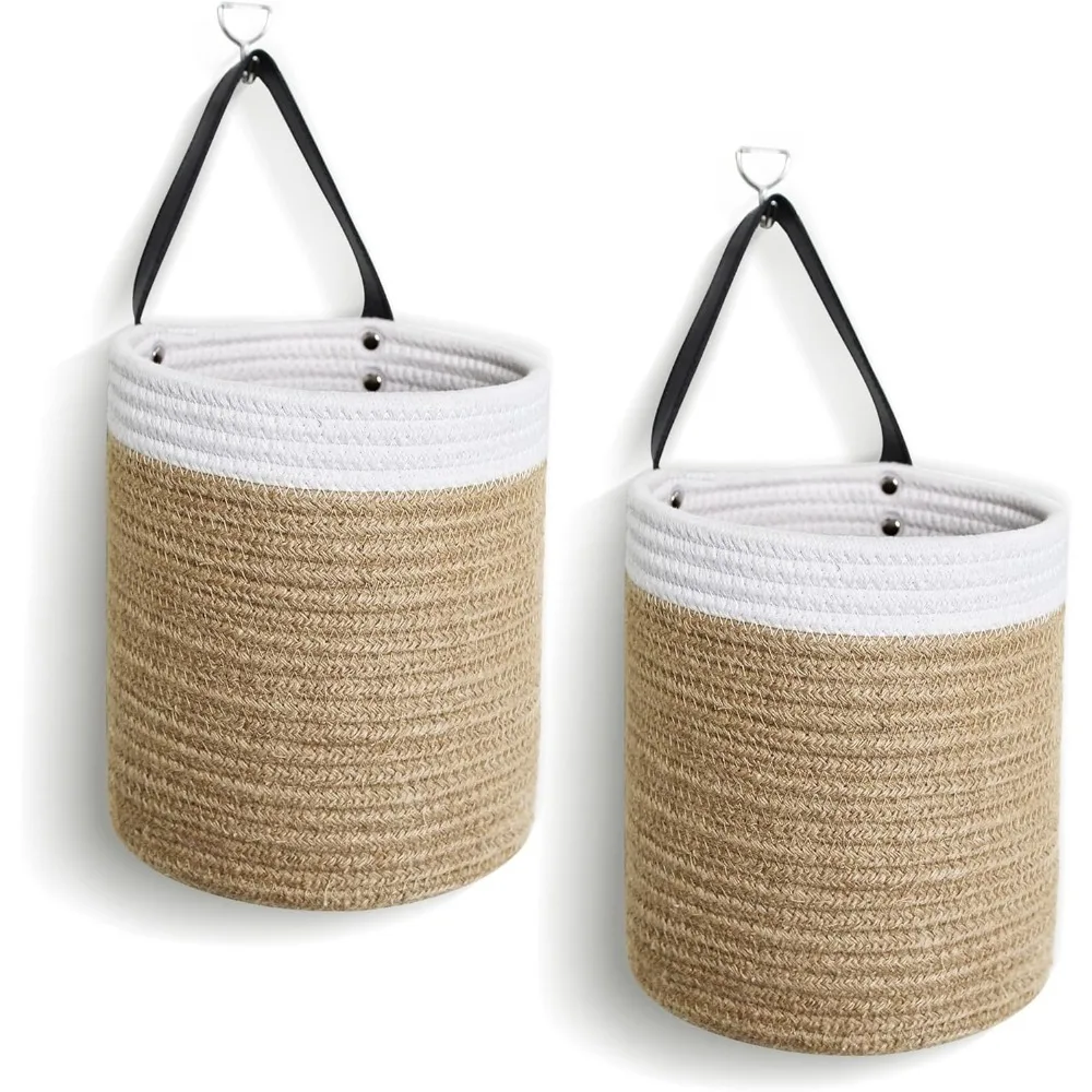

Hanging Basket 2 Pack, Small Wicker Wall Baskets for Organizing, Woven Boho Wall Hanging Decor, Indoor Plant Holder, Cotton Rope