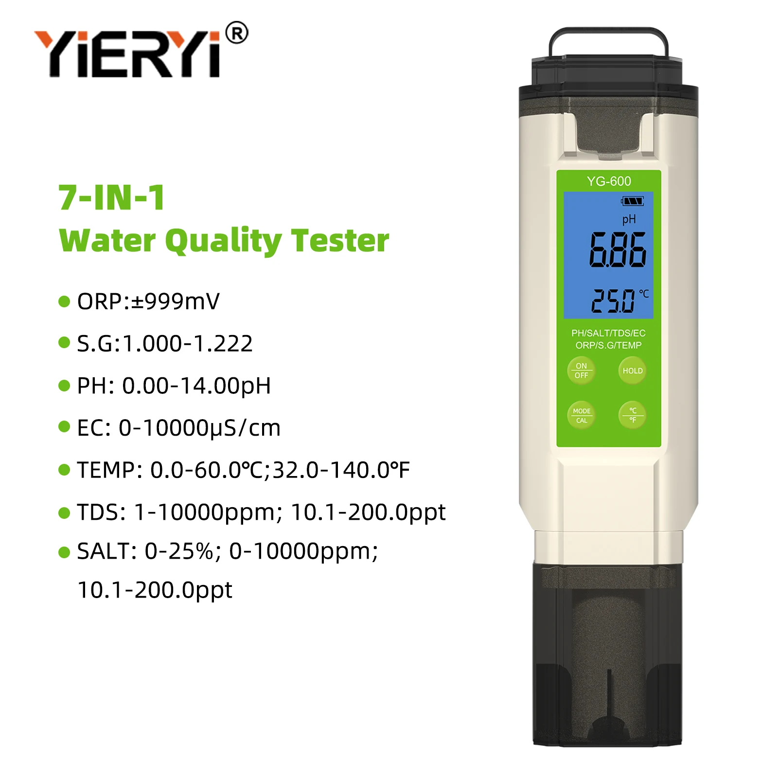 New PH Meter Digital TDS EC Temp PH Monitor ORP Salinity S.G H2 Water Quality Tester for Aquarium Pools Drinking With Backlight