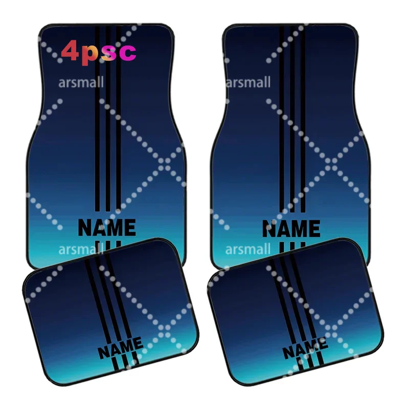 Four-piece Customizable Car Floor Mats, Can Have Names Printed, Featuring A Blue-green Gradient And Black Striped Personalized D
