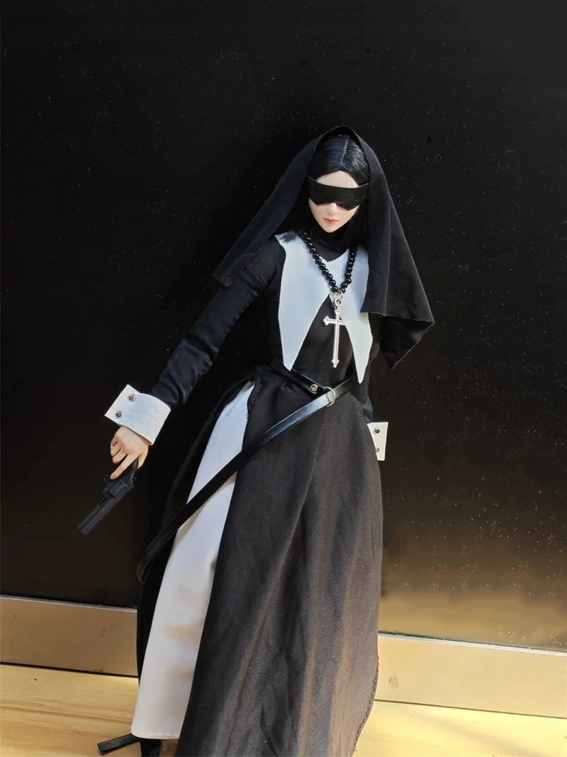 【옷만】1/6 스케일 여성 눈가리개 수녀 의상 세트(총, 눈가리개 액세서리 포함) 12인치 액션 피규어 바디 모델용
