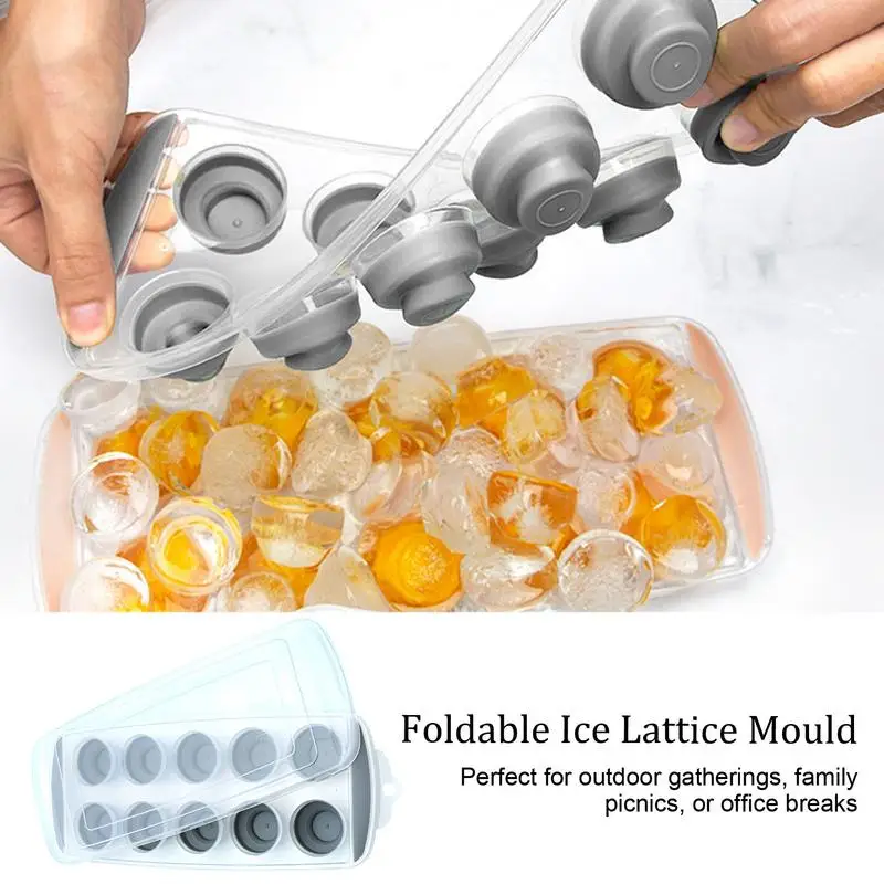 Collapsible Ice Cube Trays 10 Grid Silicone Folding Ice Cube Molds With Removable Lid Easy Release Ice Molds For Whiskey