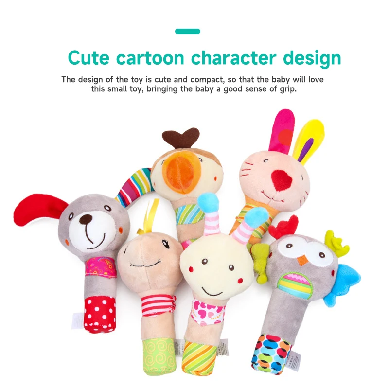 Baby Soft Rattle Toys Cartoon Animal Infant Hand Bell Toys Newborn Hand Bell Stick Toy Early Development Hand Grab Sensory Toys