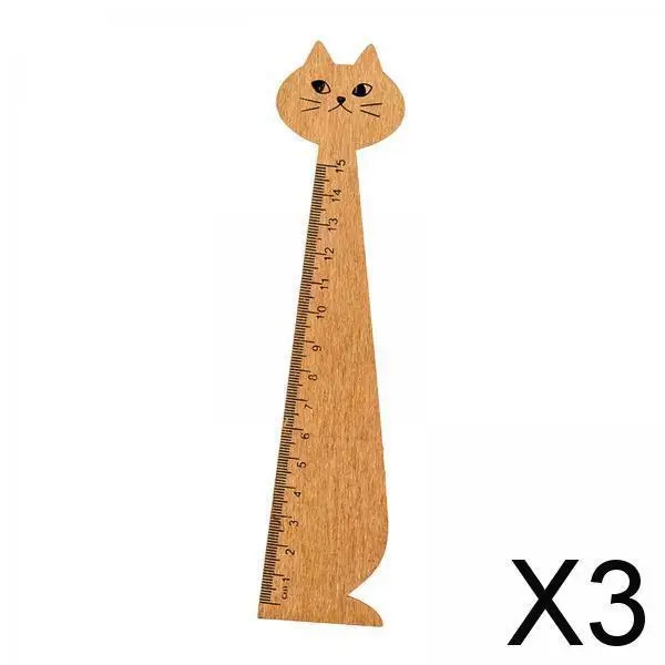 2-6pack Wooden Straight Ruler Korean Style Cartoon Cat Ruler for Girls Boys