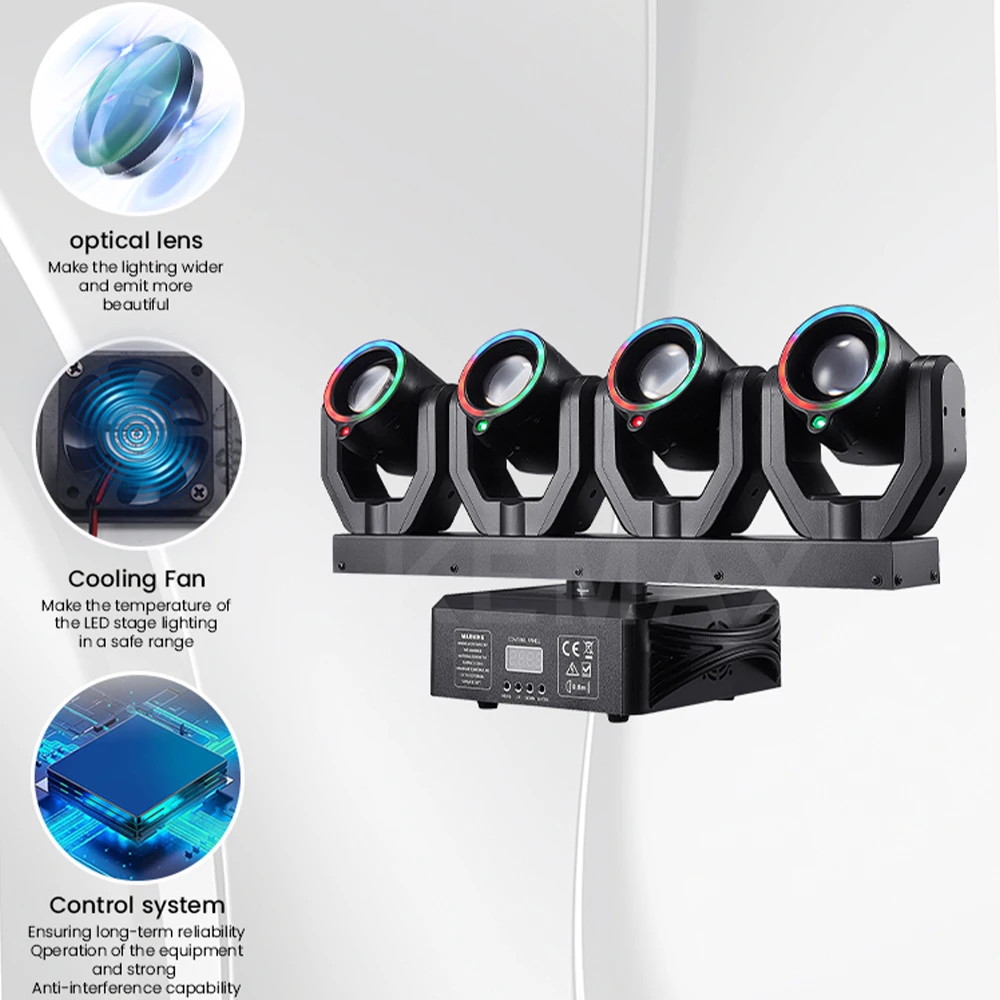 150W Disco Party 4-Head Moving Head Beam Light Remote Control DJ Equipment Rotating Strobe Stage Effect For Club Event Christmas