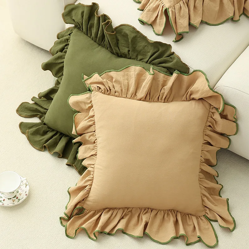 

2PCS Set Cushion Covers Falbala Soft Korea Style Ivory Green Pink Home Decoration Pillow Cover for Living Room Bedroom