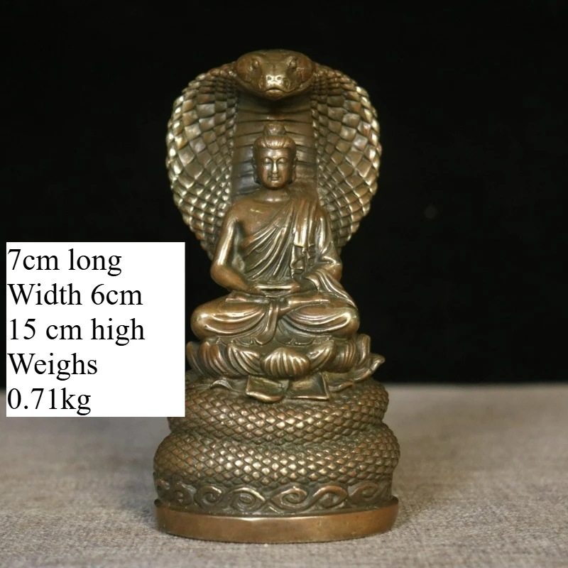 Retro Copper Cobra Protector Sakyamuni Buddha Statue Buddhist Home Desktop Ornaments Home Worship Collection Ornaments