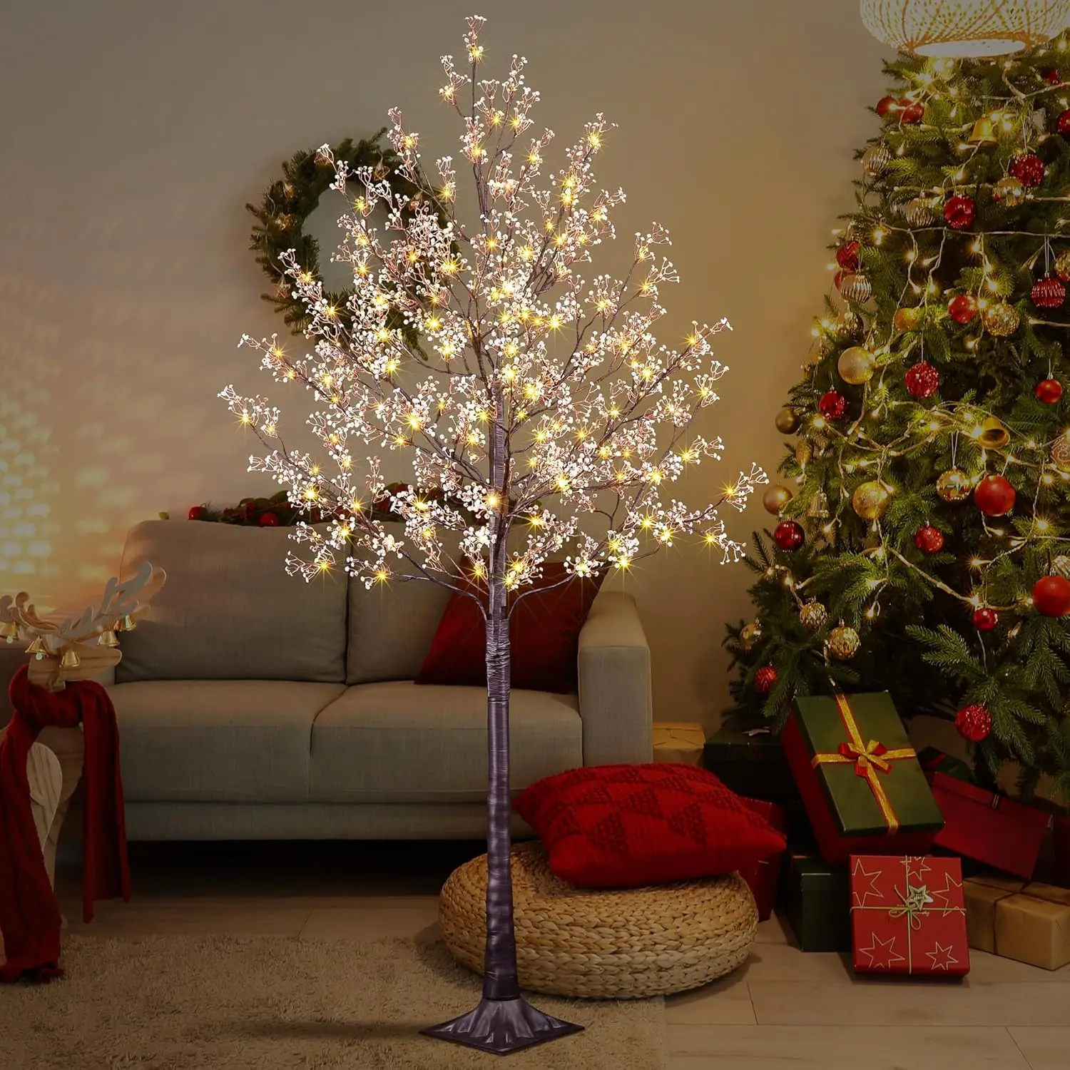 

6-футовое светодиодное искусственное гипсофиловое дерево с 176 теплыми белыми огнями для свадьбы, дома и рождественских украшений