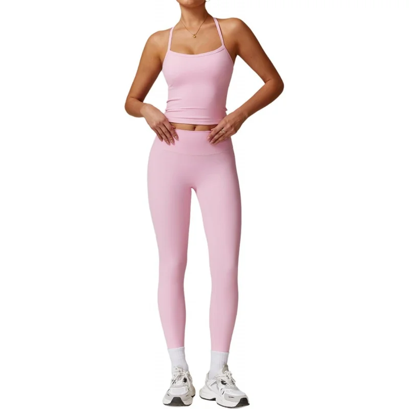 SharpStar Womens Workout Sets Two Piece Cross Back Tank Top Matching High Waist Leggings Sets Gym Outfits Work Out Clothes