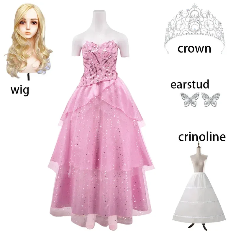 

Glinda Wicked Cosplay Costume for Adult Women Pink Dress Roleplay Female Dresses Fantasy Outfit Halloween Carnival Suit