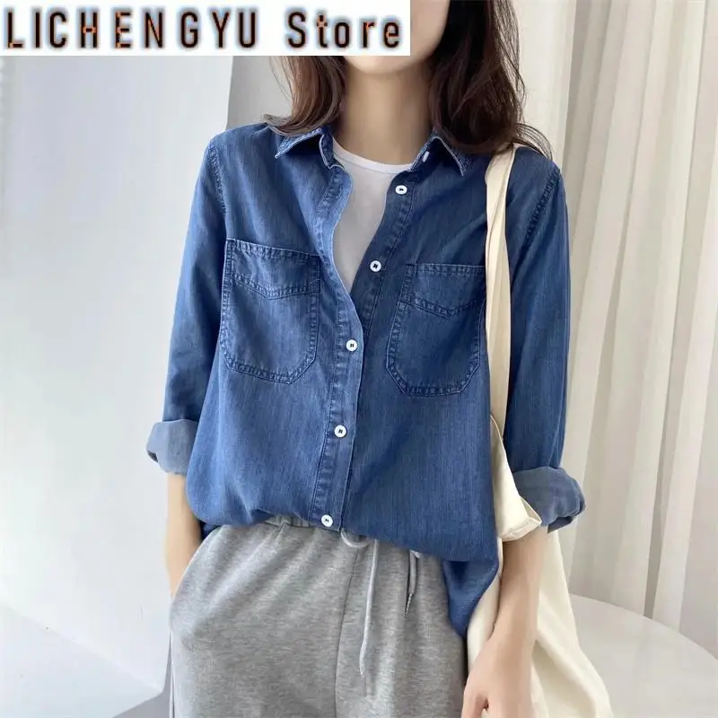 

New Fashion Women's Shirt Spring Autumn Denim Shirt Jacket Women Long Sleeves Elegant Ladies Jeans Blouse Tops