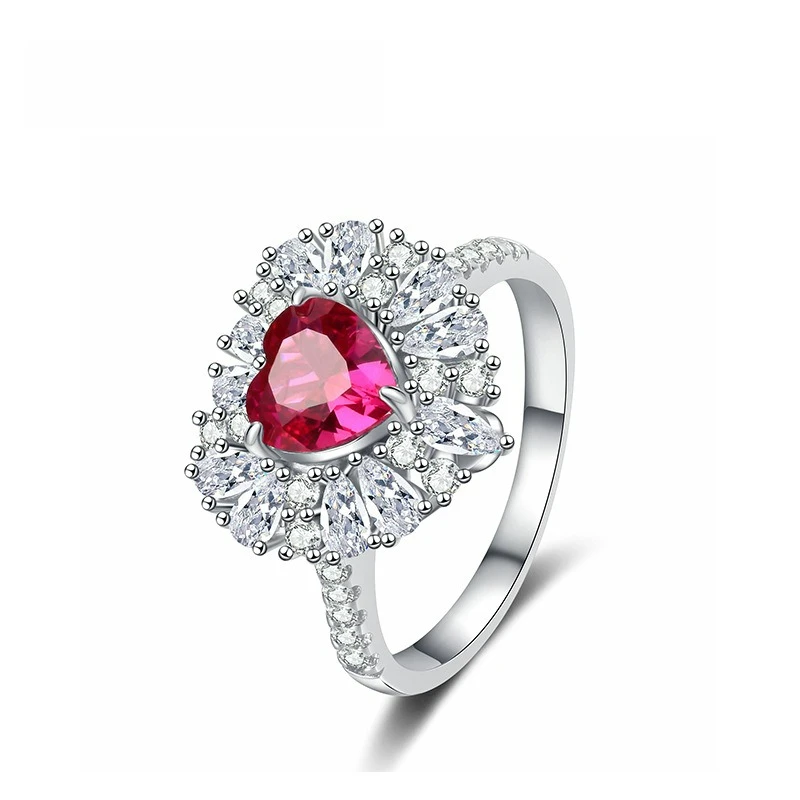 شخصية وعصرية PT950 البلاتين المزروع بشكل اصطناعي الأحجار الكريمة حمامة الدم روبي الحب الدائري للنساء ، خاتم 7*7 مللي متر