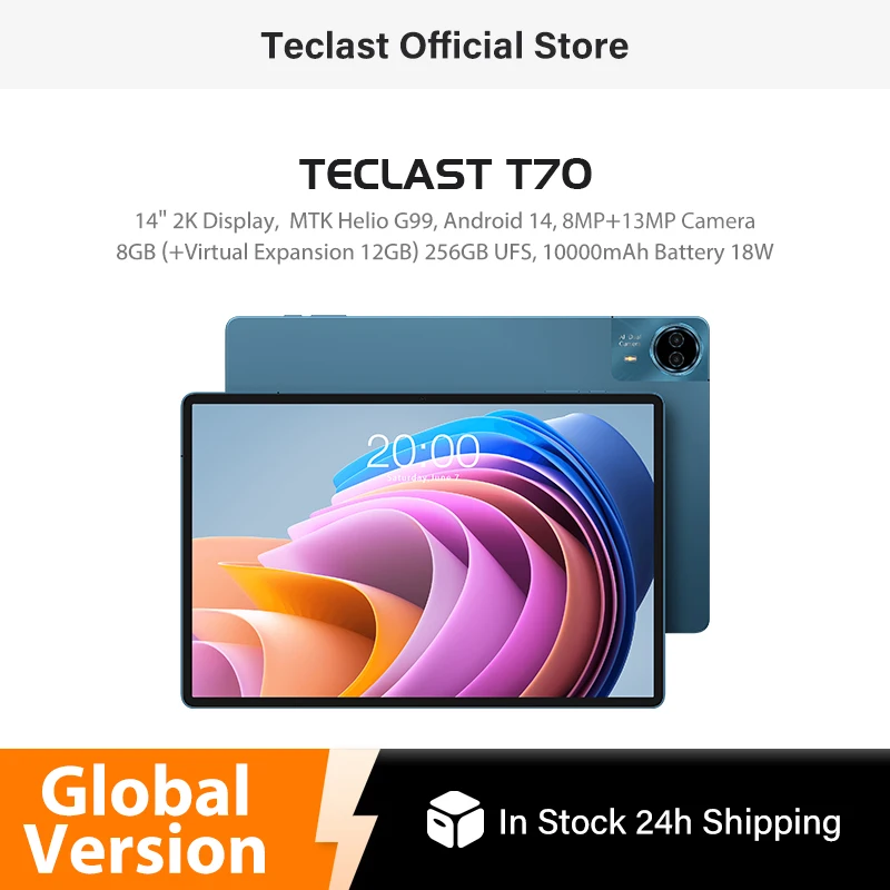 

Teclast T70 Планшет 14 дюймов FHD-дисплей Android 14 MTK Helio G99 8 ГБ + 256 ГБ Аккумулятор 10000 мАч 18 Вт 4G LTE Global Version