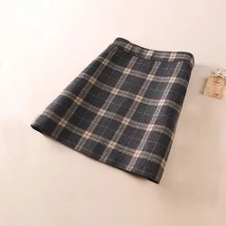 Woolen Tartan Skirt Women's Autumn Winter High-waisted Skirt  Woolen A- line Woman Skirts Mujer Faldas Saias Mulher