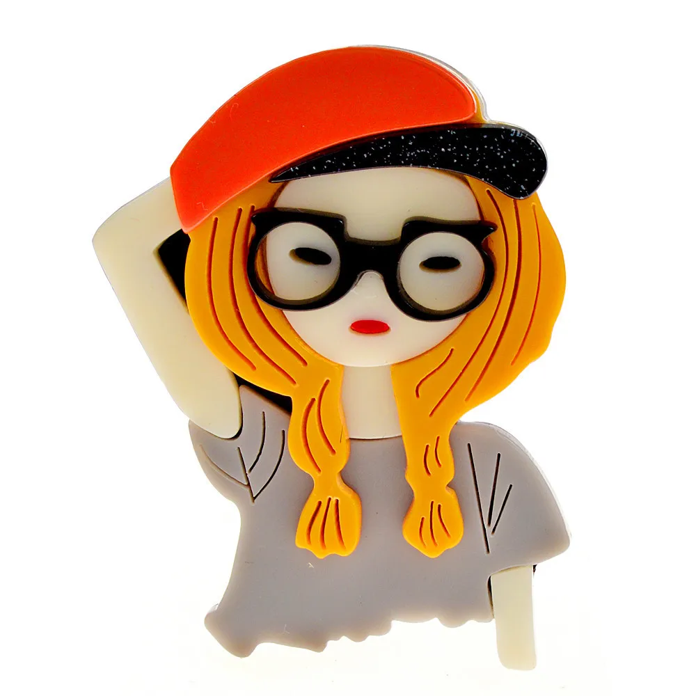 New Cute Wearing Glasses Hats Girls Acrylic Brooch Women's Clothing Accessories Pins