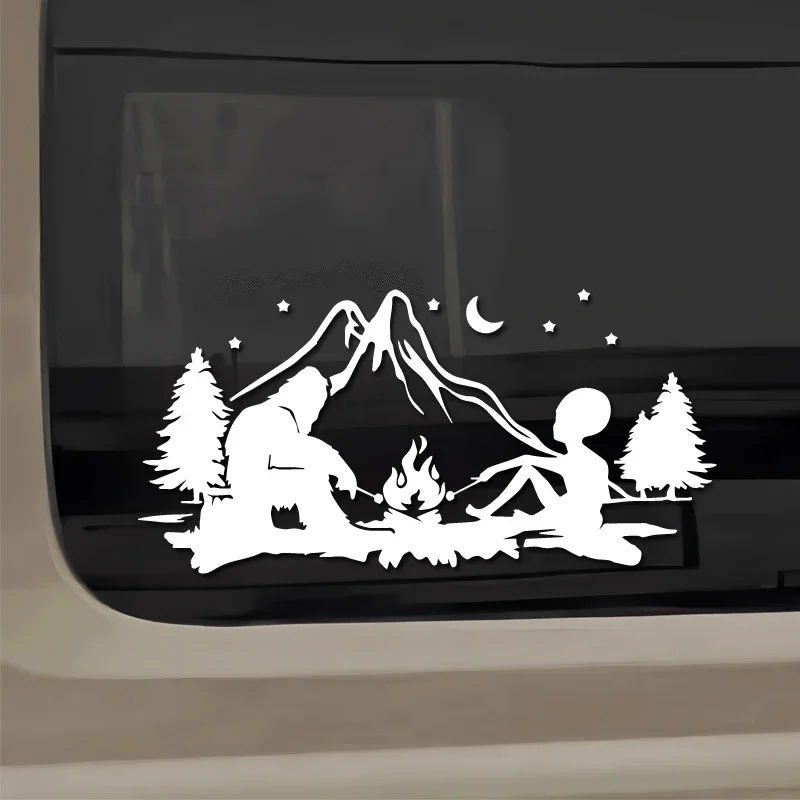 Alien Bigfoot Campfire Nature Themed Durable Vinyl Sticker Decal For Camping Outdoor Adventure Decor Accessories