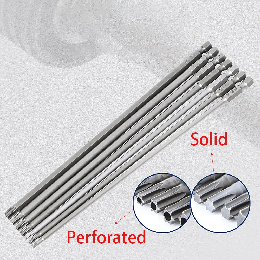 

1-12Pcs Bits 65mm 100mm 150mm 200mm Long Wind Batch Hexagonal Plum Blossom Shaped Batch Head Electric Power Tool Solid/With Hole