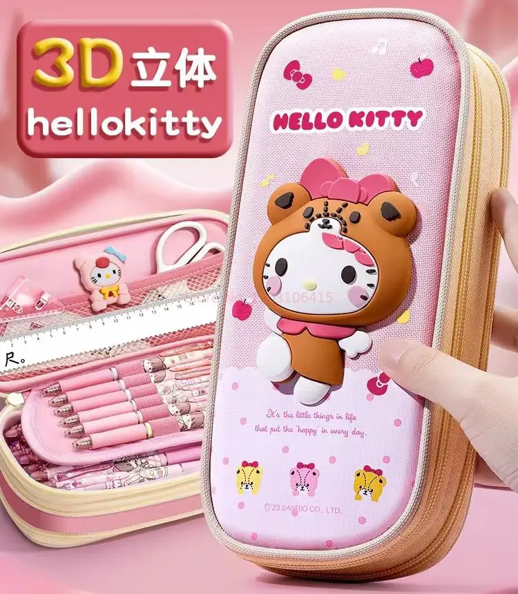 Imagem -05 - Sanrio 3d Grande Capacidade Lápis Case Kawaii Olá Kitty Cinnamoroll Melodia Kuromi Papelaria Caixa Lápis Bolsa Material Escolar