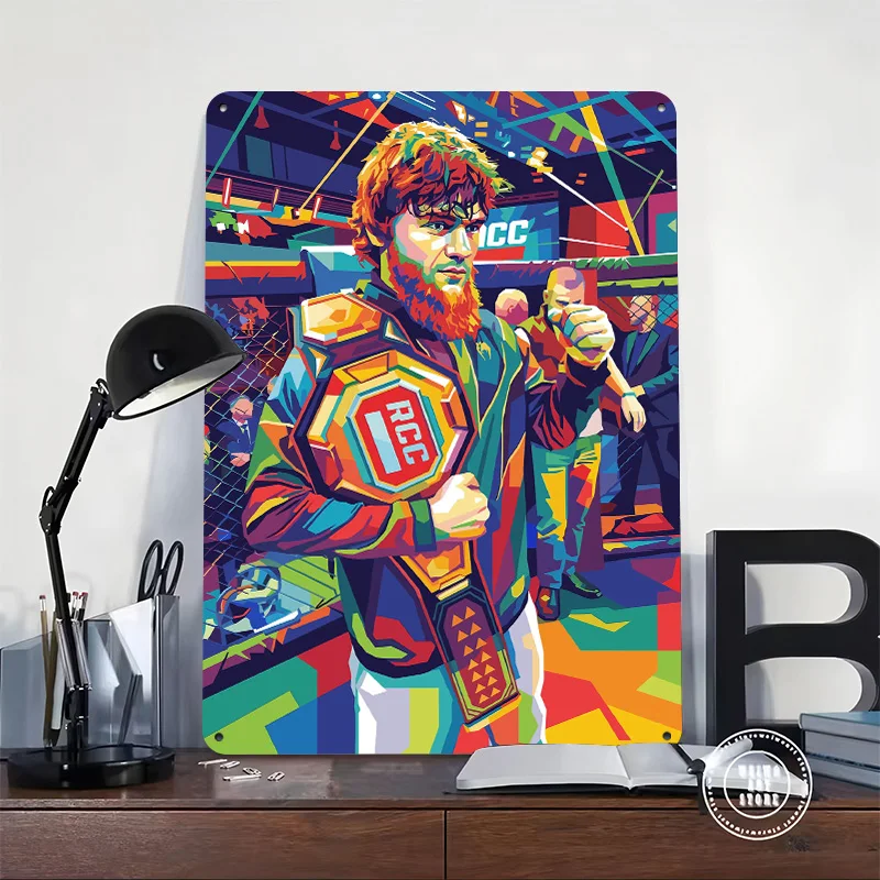 Colorful MMA Champion Art Personalized 3D Textured Metal Poster Wall Art Vintage Tin Signs for Home Decoration Gaming House Room