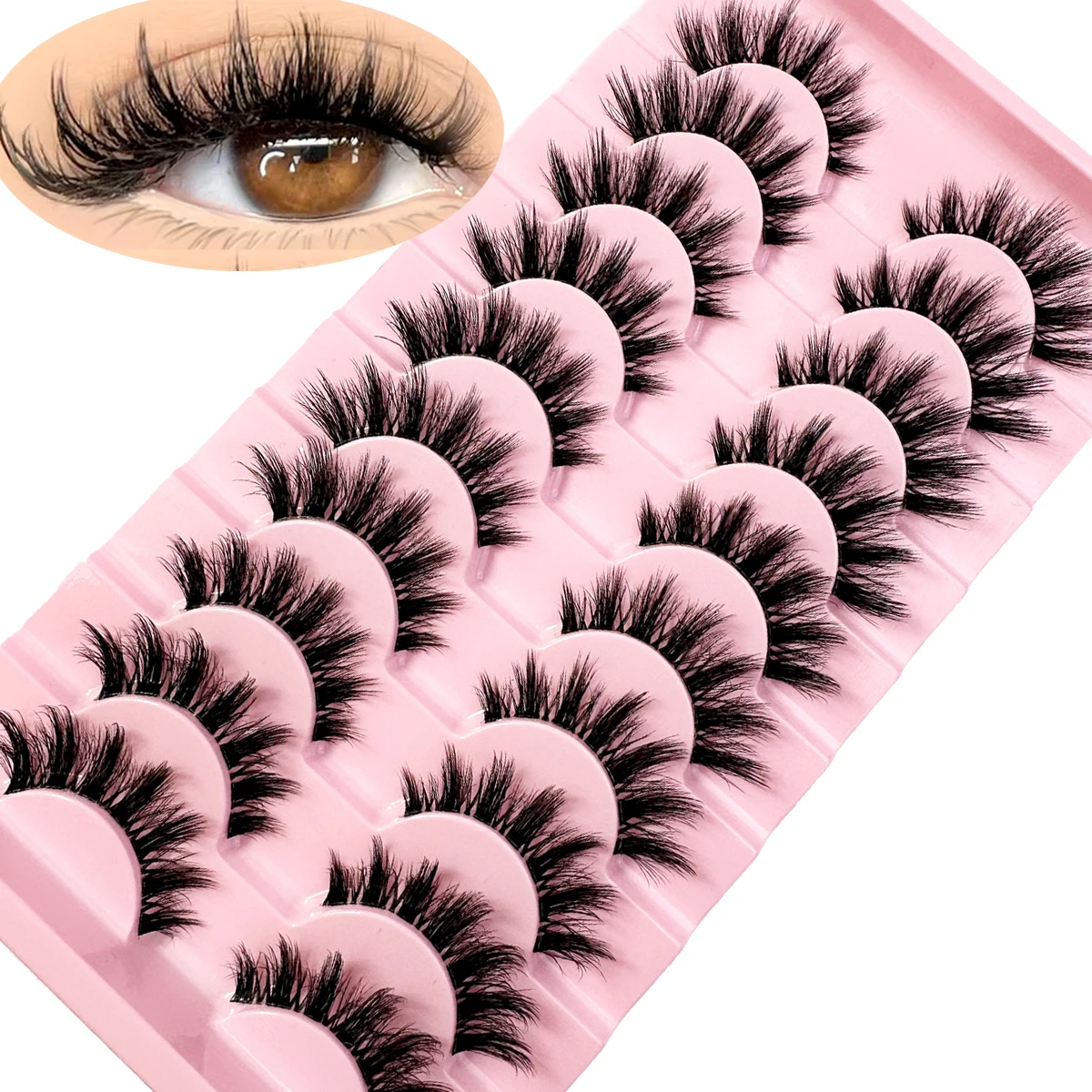 10 Pairs Natural Long Transparent Stem 3D Mink Eyelashes Manga Lashes Hot False Lashes Fluffy Soft Cross Lashes Extension Makeup