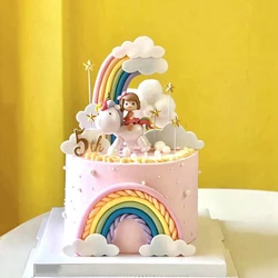 Unicorn Girl Cake Decoration Rainbow Birthday Cake Girl Baby Shower Decoration Supplies Children Happy Birthday Party Accessory