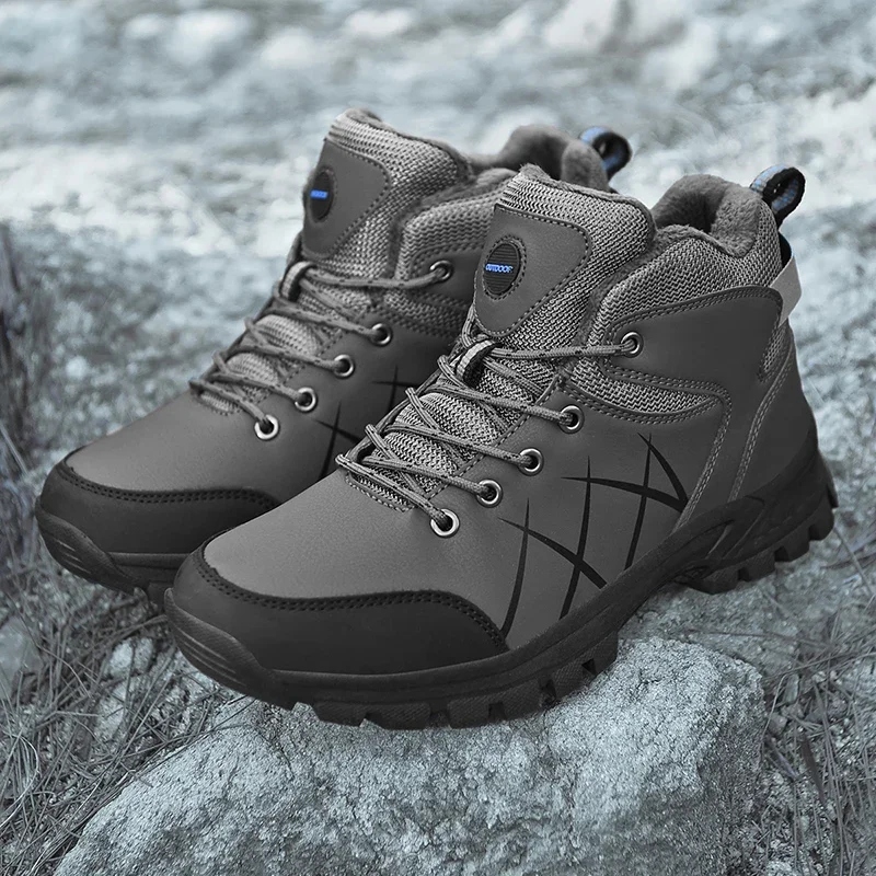 

Winte Men's Boots Plush Warm Snow Ankle Boots Anti-skid Outdoor Men's Hiking Shoes Work Boots Leather Waterproof Winter Sneakers