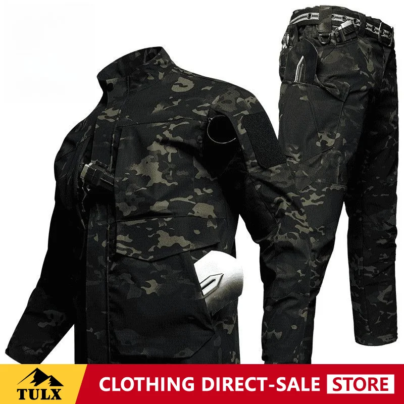 Outdoor Tactical Four Season Camo Long Sleeve Pant Set Mesh Wear-resistant Multi Pocket Work Clothes Scratch Tear Resistant Set