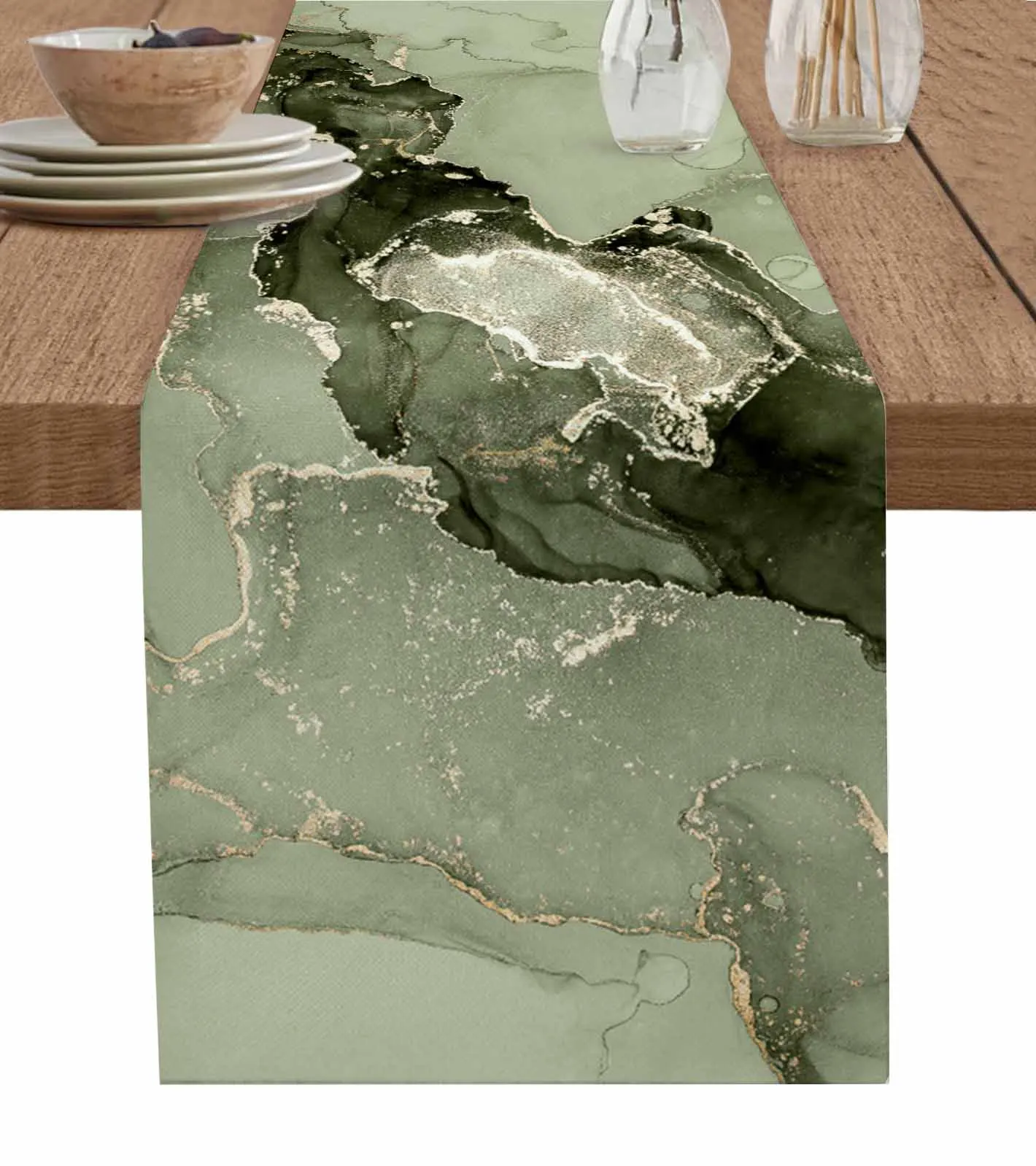 

Marble Ink Chinese Style Sage Green Table Runner Decoration Home Decor Dinner Table Decoration Table Decor