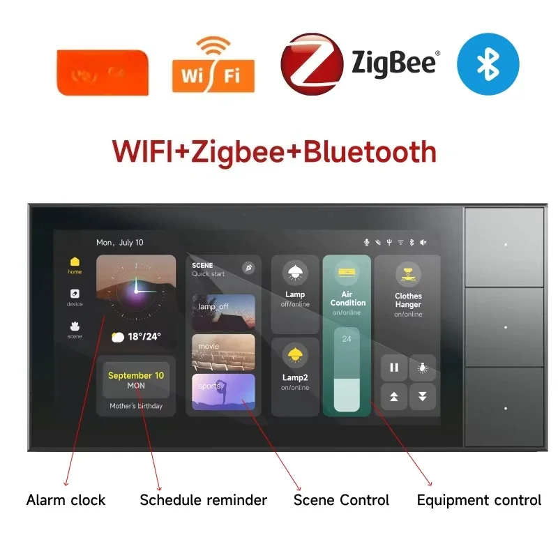 High-Resolution Control Panel for Smart Homes with 3 Gang ZigBee Switch, Tuya Smart Camera and Doorbell, Fortune 500 Partner