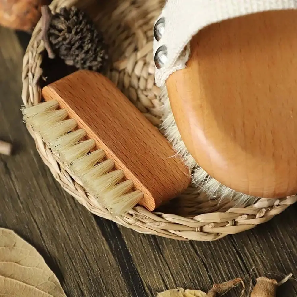 Natural Beech Wood Bristle Mini Finger Nail Brush Nails Cleaning tools Multifunctional Pig Hair Nail Dust Brush