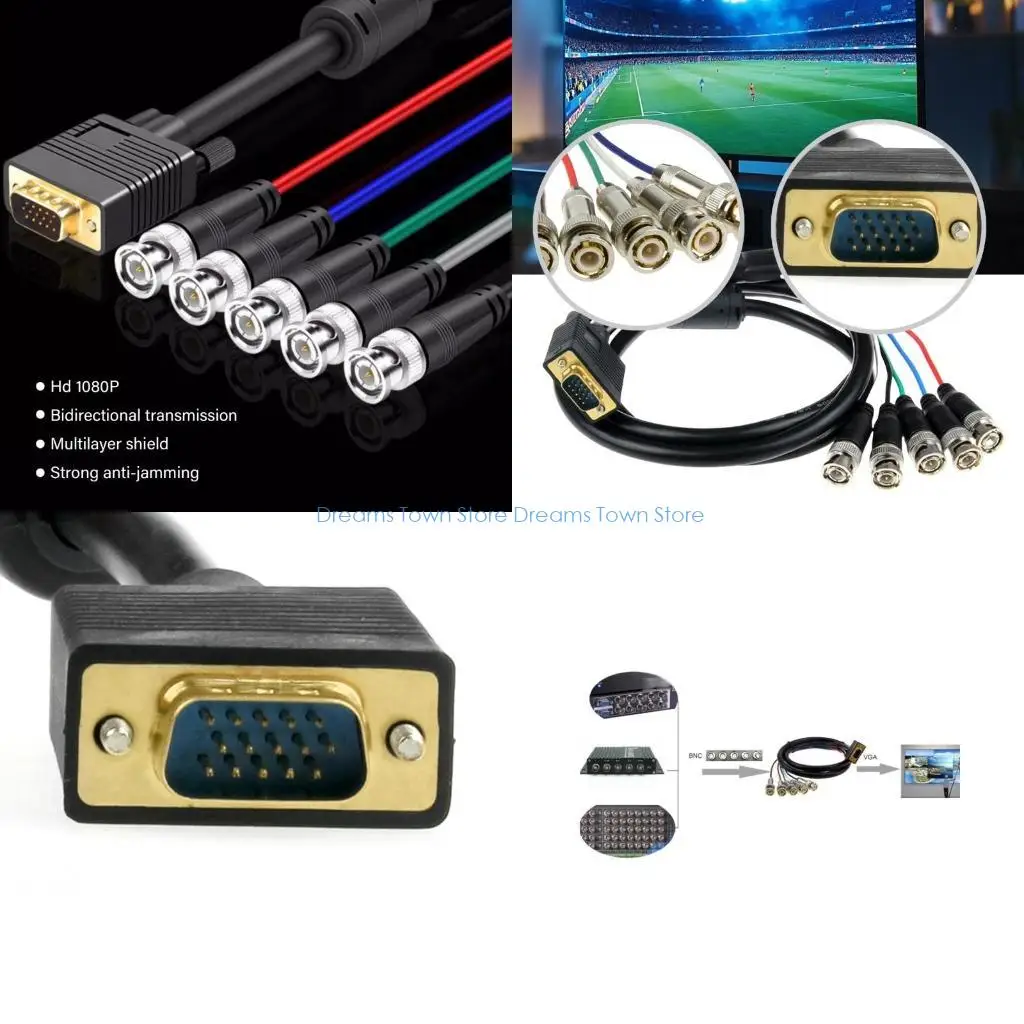 

HX6A VGA To 5 BNC RGBHV Cable Bidirectional Intercommunication Coaxial High Resolution Adapter Cord For HDTV And Projectors