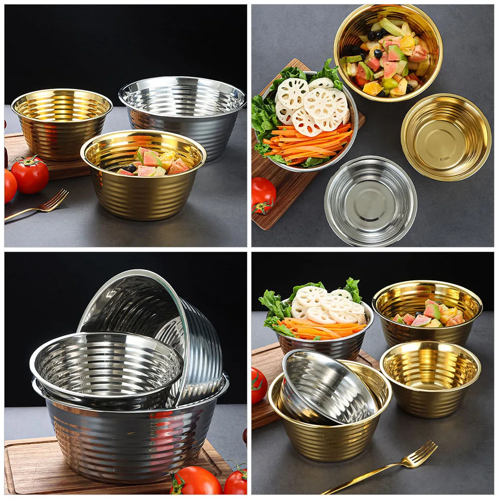 Stainless Steel Soup Deepen Fruit Salad Mixing Bowl For Kitchen Restaurant Party Korean-Style Thread Pot Multi-Function