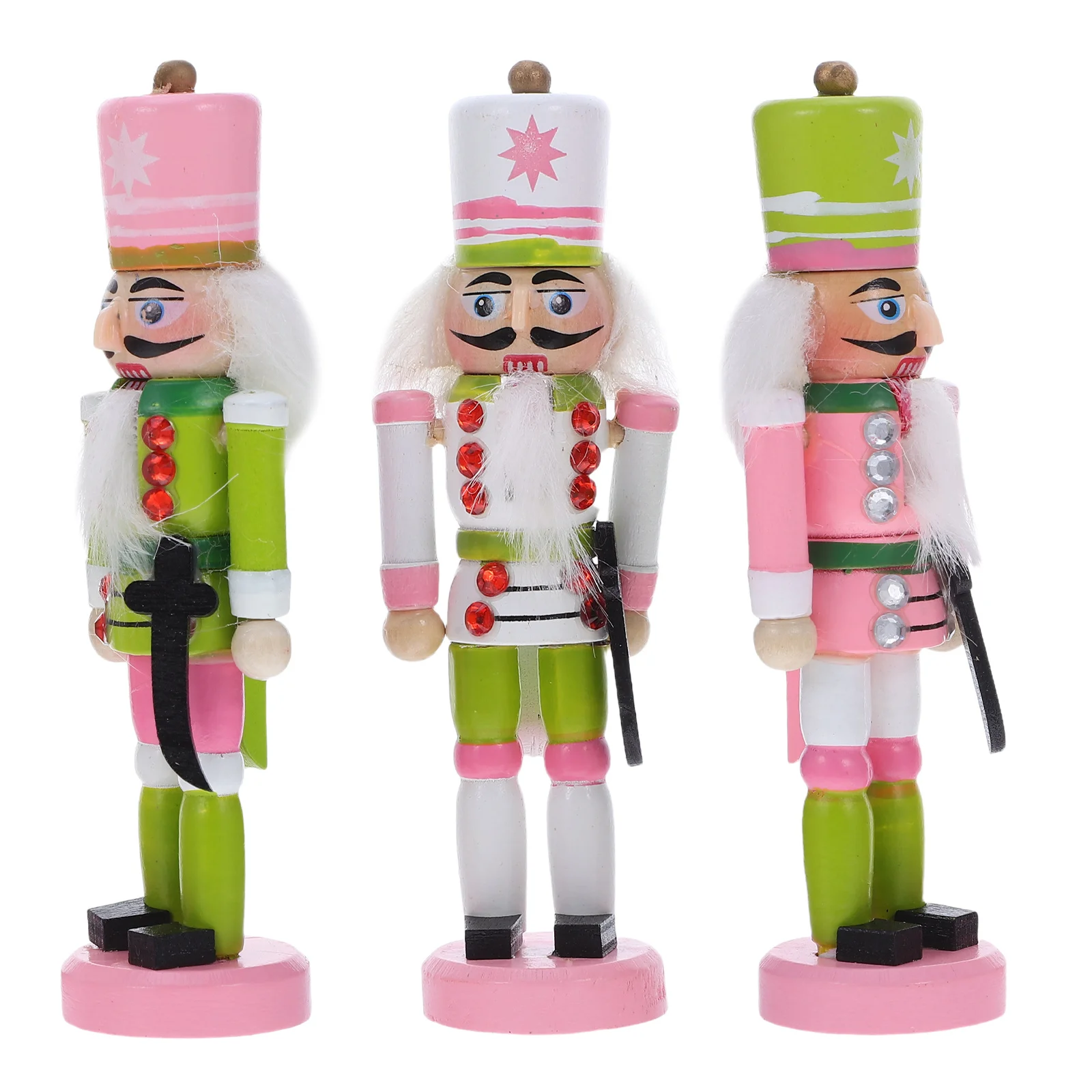 

3 Pcs Holiday Wooden Figurines Christmas Nutcracker Decor Nutcrackers Ornaments Soldier Handmade Figures
