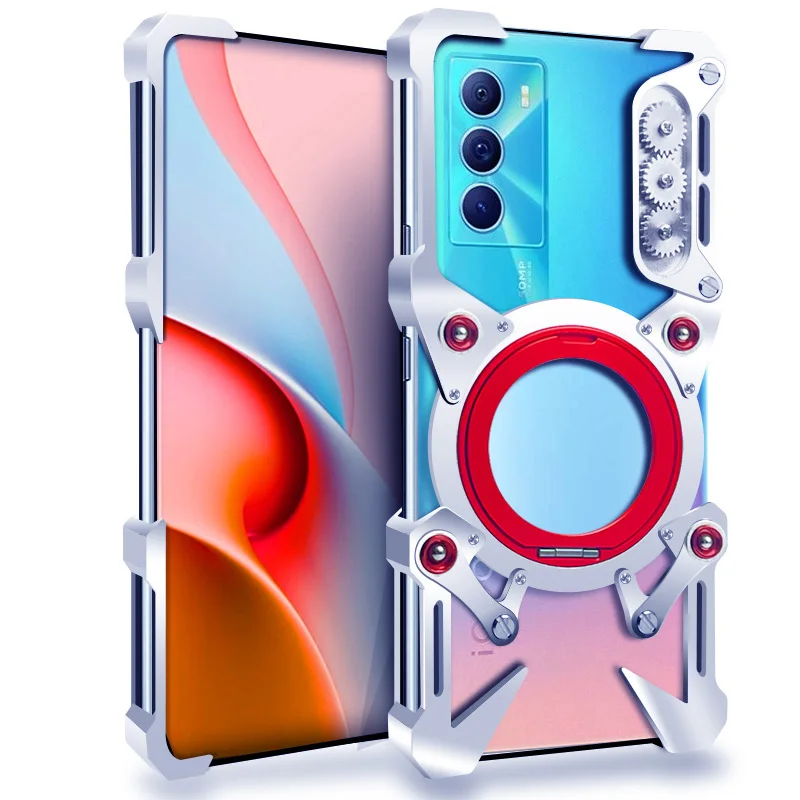

Zimon Luxury Armor Metal Aluminum Phone Bumper For Vivo Iqoo 10R 9 9S 8 7 6 5 Pro SE Cover Mechanical Purely Handmade Skull Case