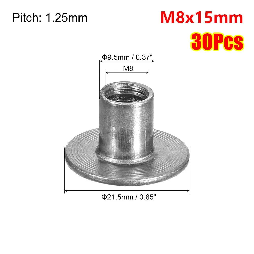 30Pcs M6 M8 Tee Nut Carbon Steel Round Base Flange Insert Nut Through Hole Female Thread T-Shaped Weld Nut