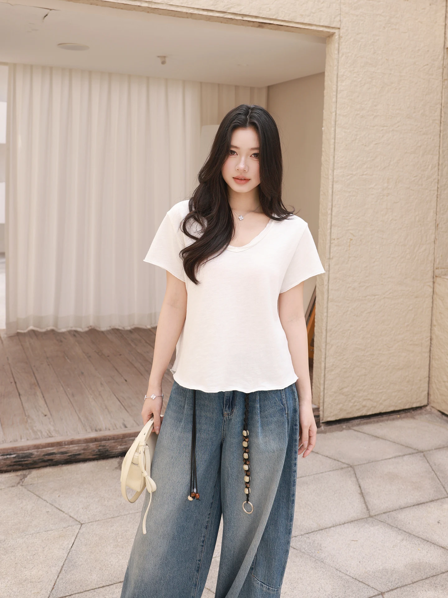 

Женская винтажная футболка Mei из чистого хлопка с коротким рукавом, повседневная, модная, приталенная, однотонная, дышащая, весенняя