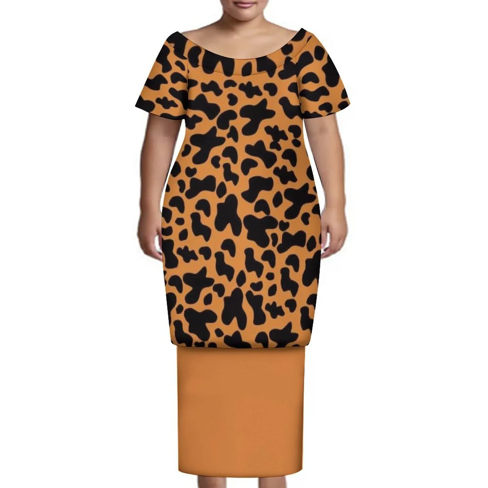 The Newly Designed Fashionable Round-Neck Puletasi Women'S Dress Set Features High-Definition Animal Texture Patterns