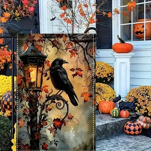 Halloween Garden Flag for outside 12X18 Inch Double Sided, Crow Small Yard Flags YYN UUV EEU SSL